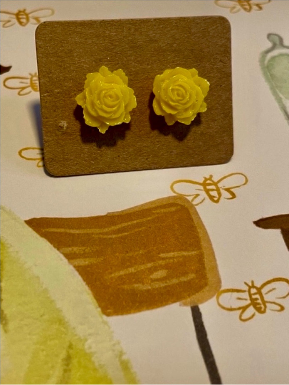 Bright Yellow Resin Rose Stud Earrings
